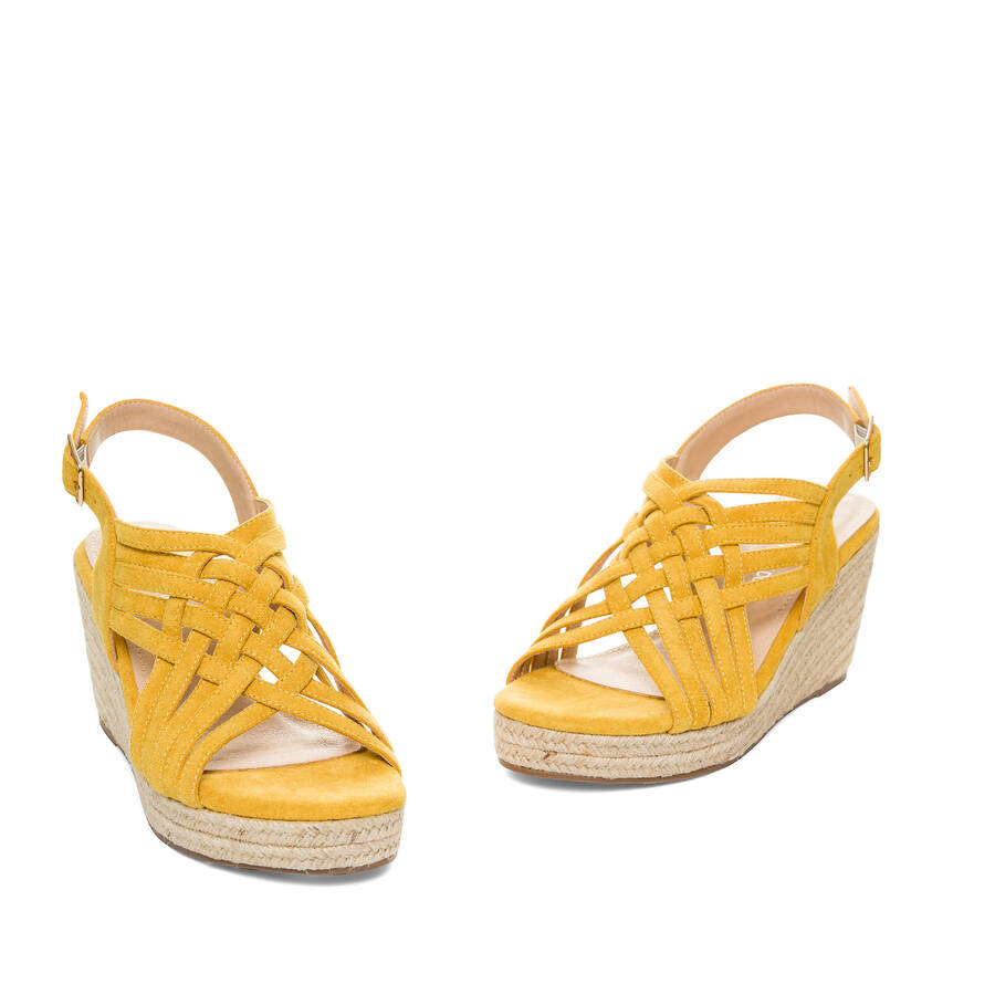 Mustard faux suede espadrilles with jute wedge 