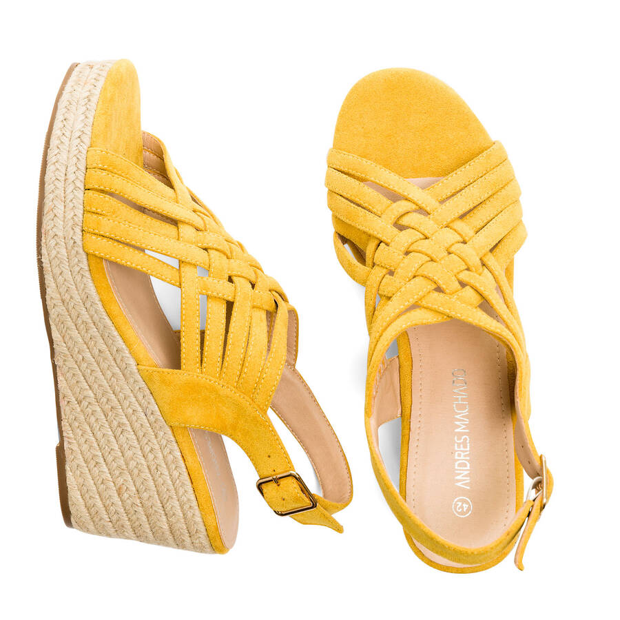 Mustard faux suede espadrilles with jute wedge 