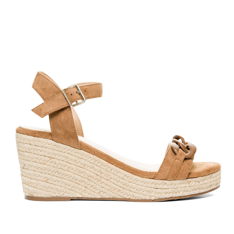 Espadrille compensée en suédine Camel 