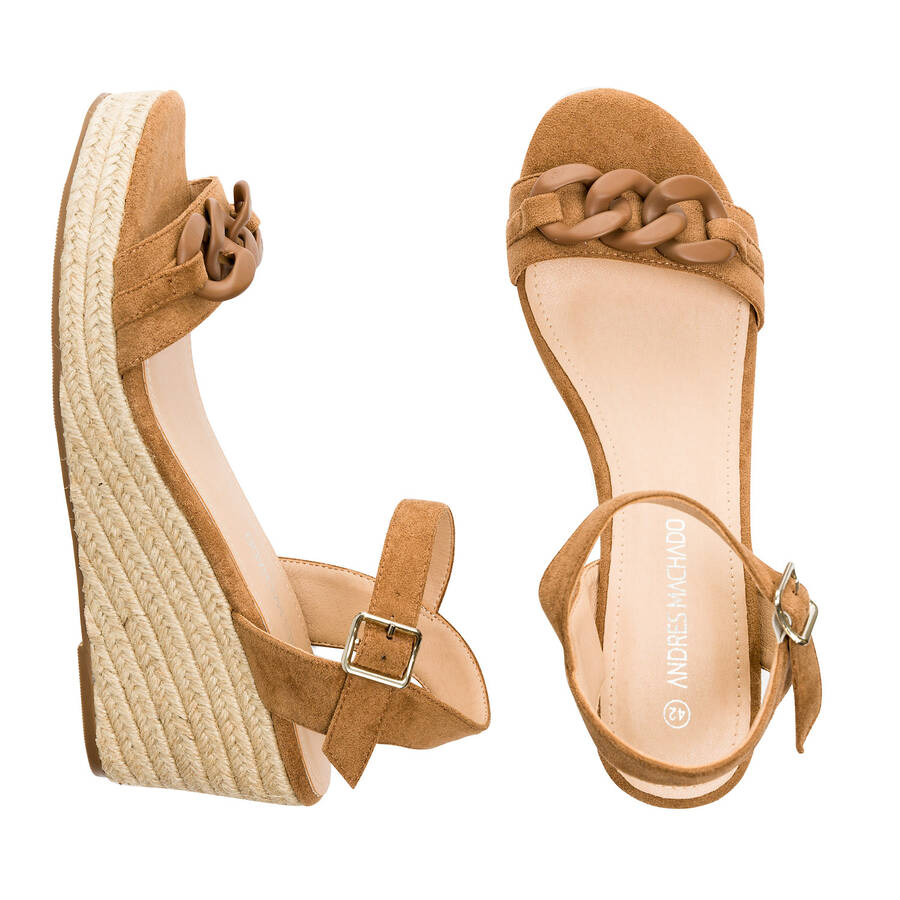 Espadrille compensée en suédine Camel 