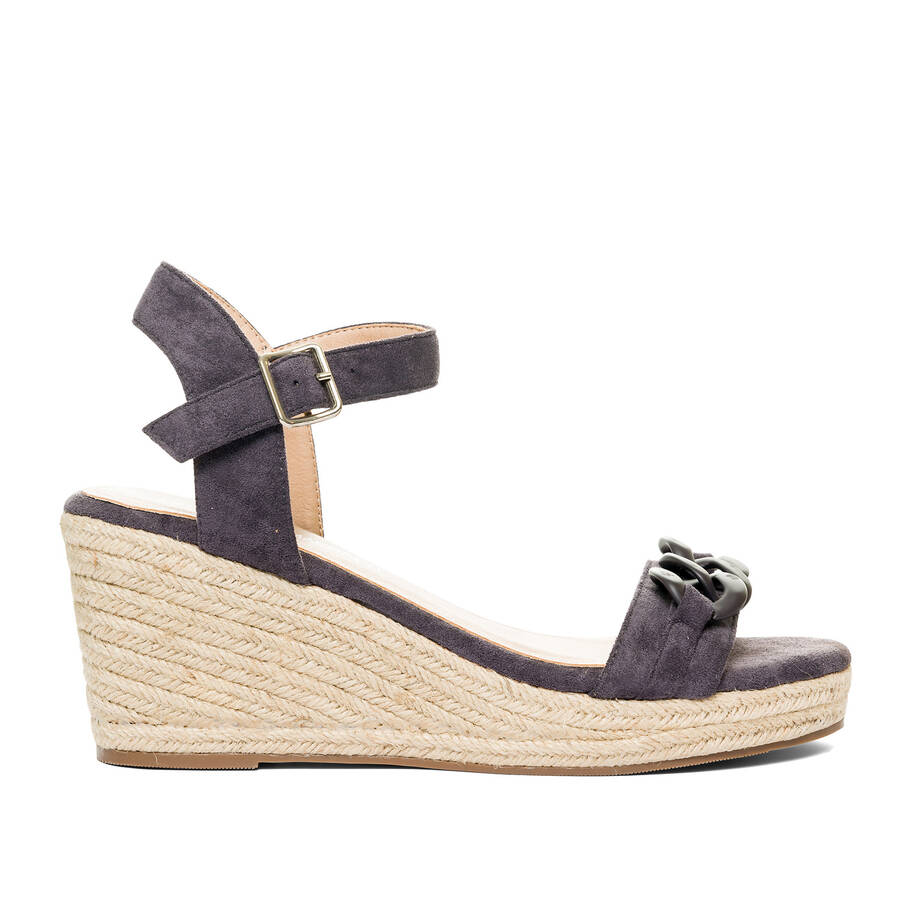 Grey faux suede espadrilles with jute wedge 