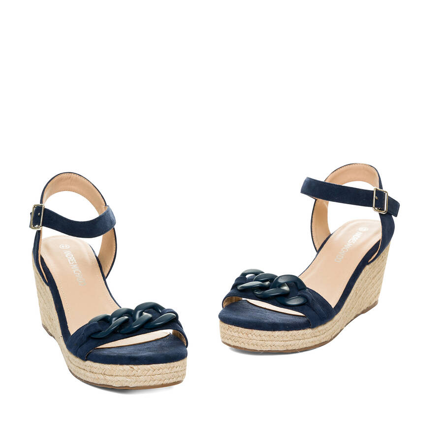 Navy faux suede espadrilles with jute wedge 