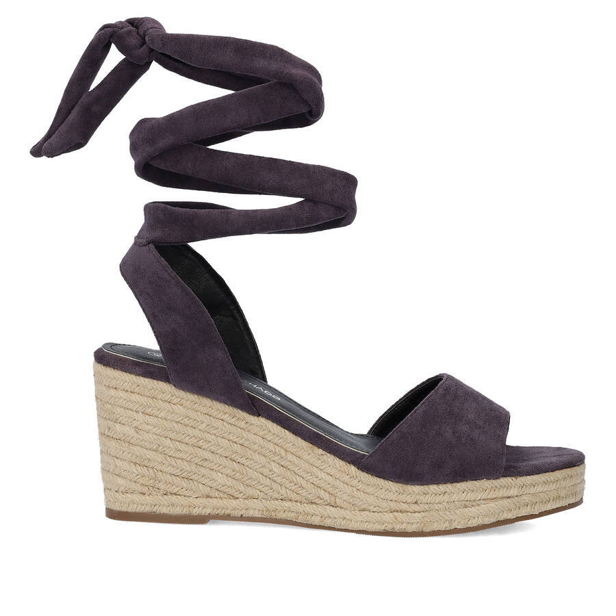 Grey faux suede espadrilles with jute wedge 