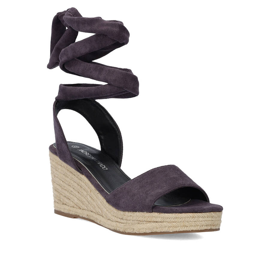 Grey faux suede espadrilles with jute wedge 