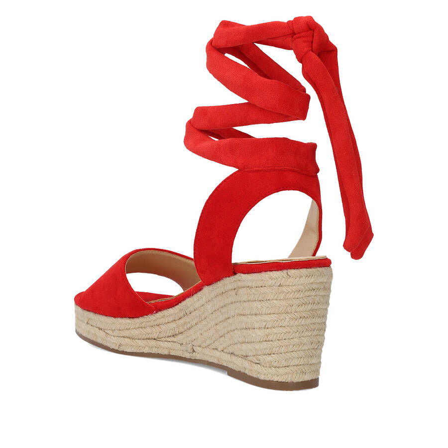 Red faux suede espadrilles with jute wedge 