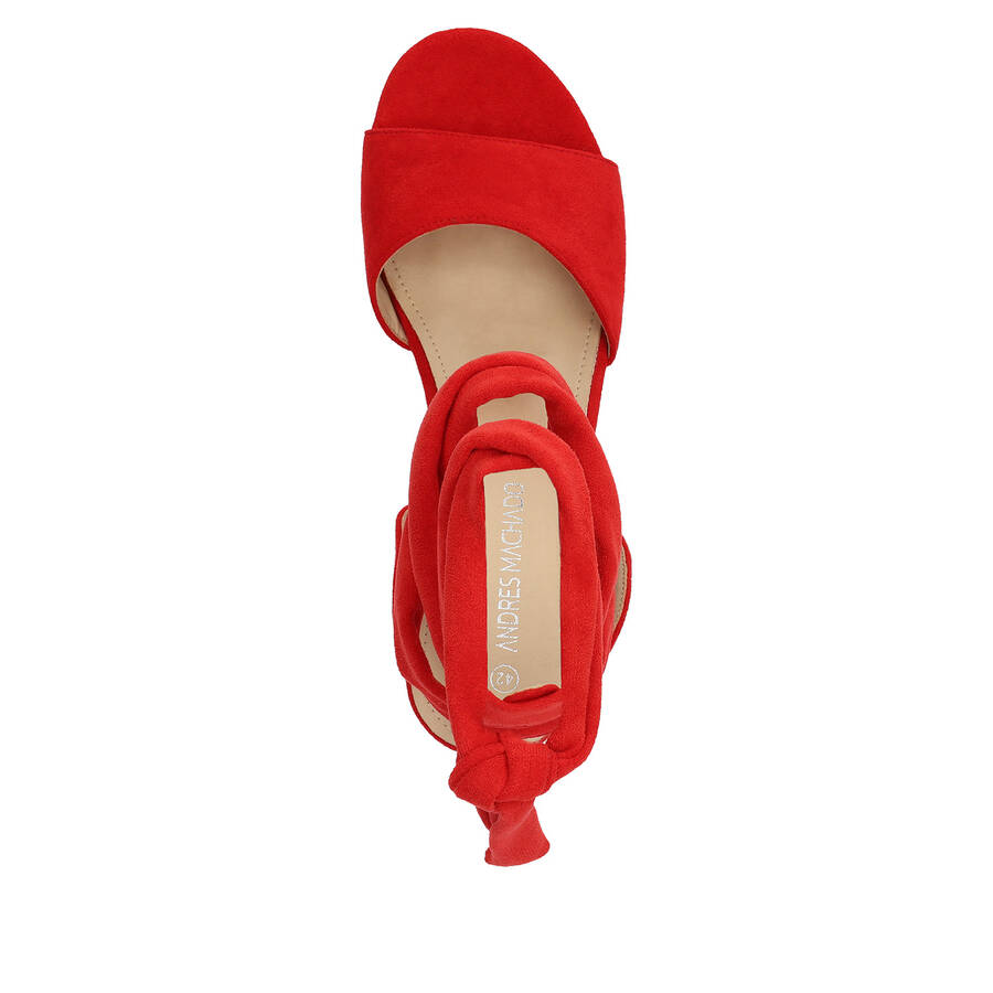 Red faux suede espadrilles with jute wedge 