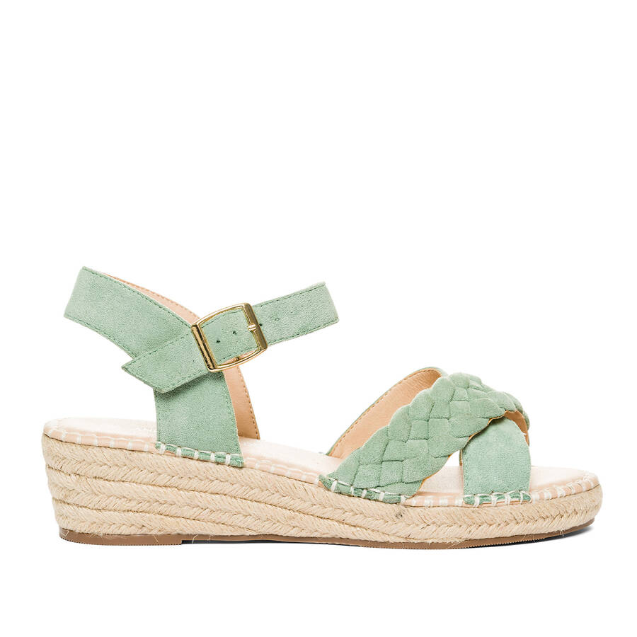 Sandalias en símil ante Menta con cuña en yute 