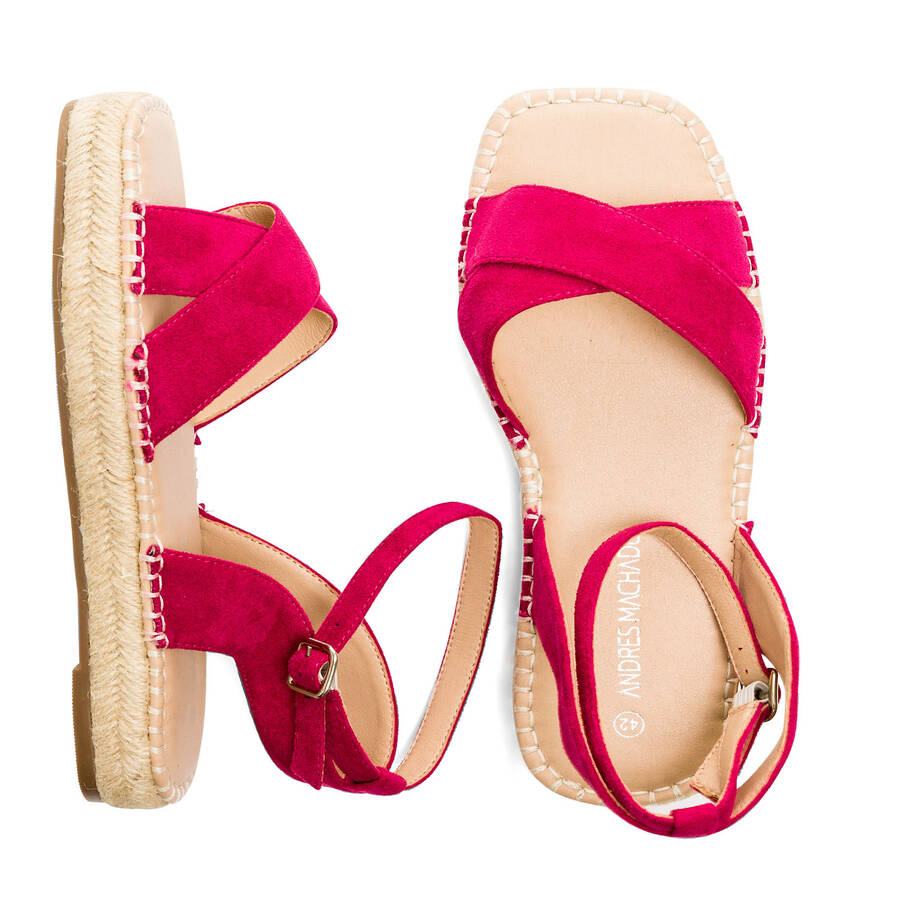 Fuchsia faux suede sandals with jute wedge 