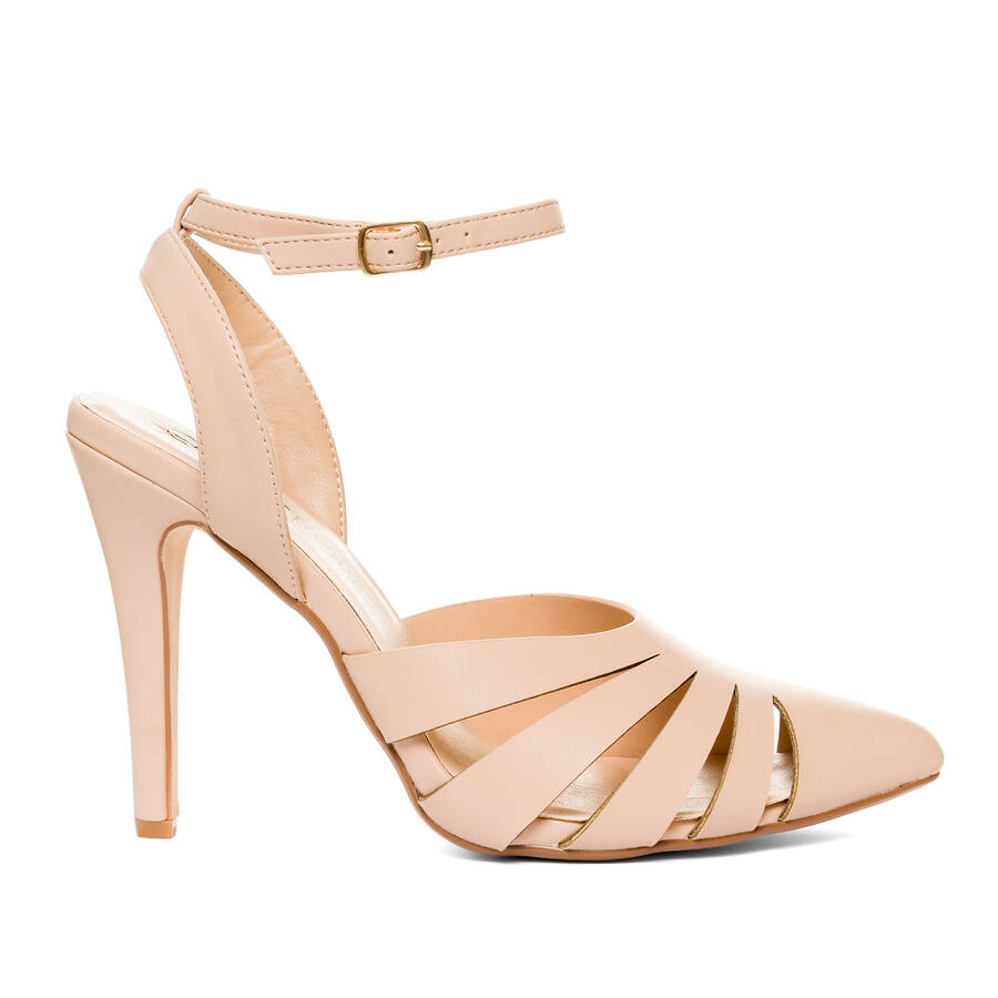 Nude faux leather, pointed toed court shoes 