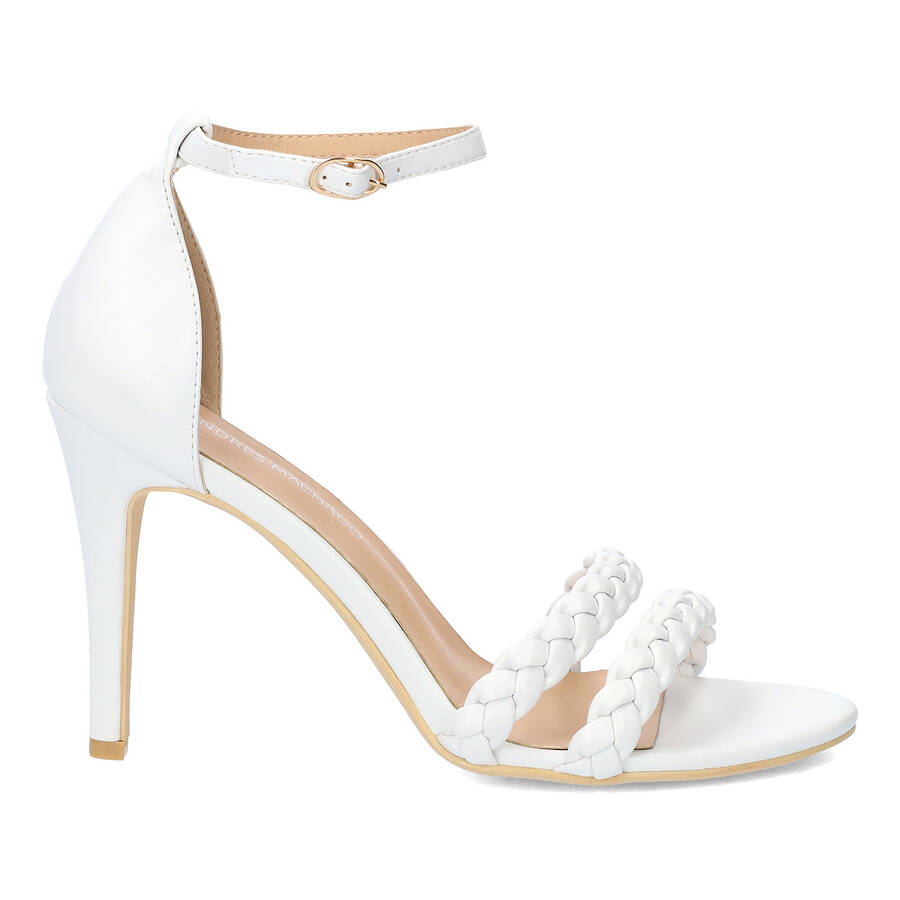 White faux leather heeled sandals 