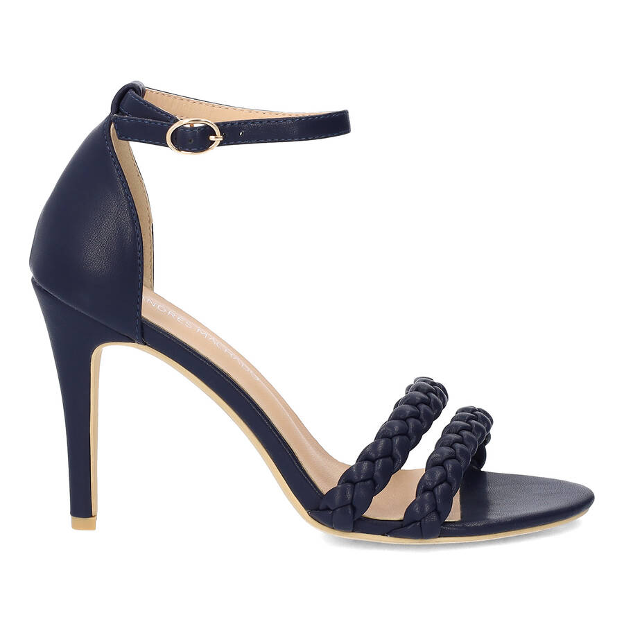 Navy faux leather heeled sandals 