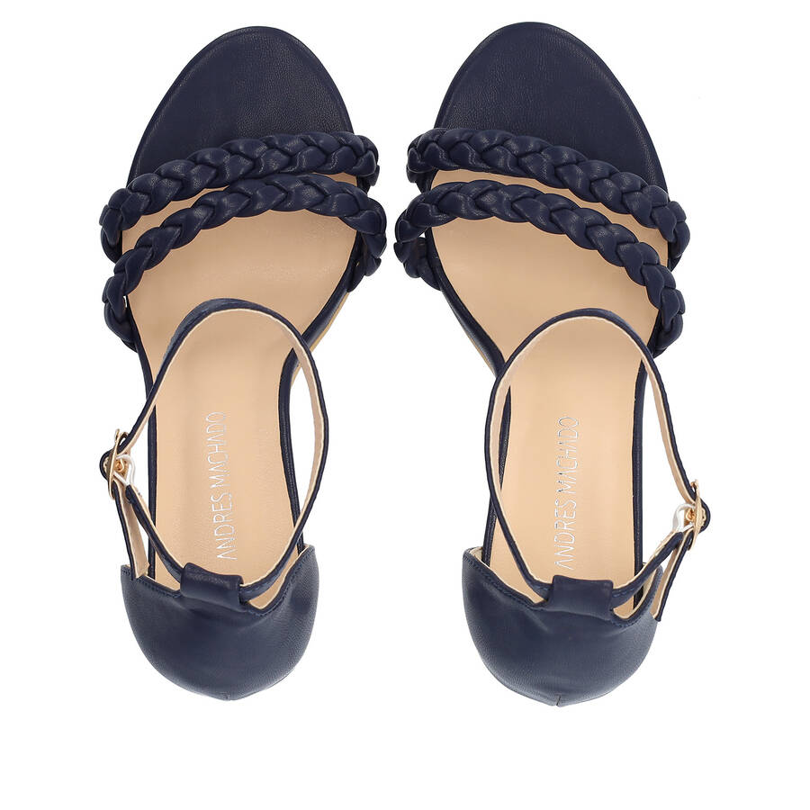 Navy faux leather heeled sandals 