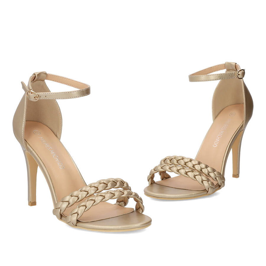 Gold faux leather heeled sandals 