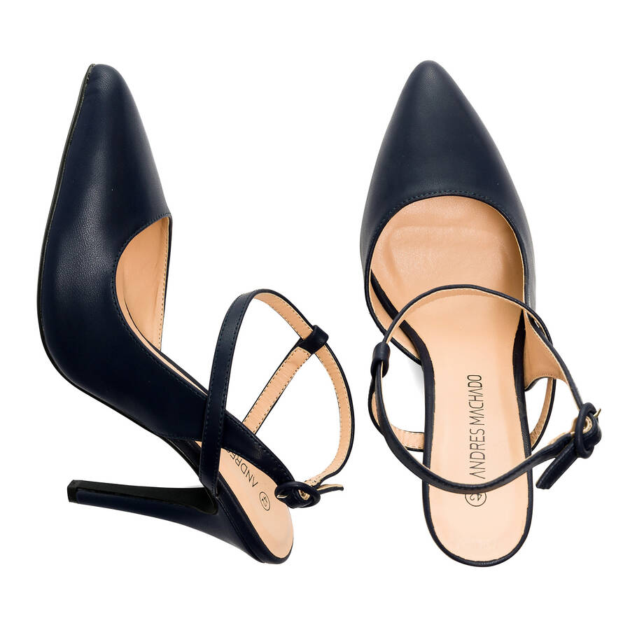 Navy faux leather pointed toed court shoes 