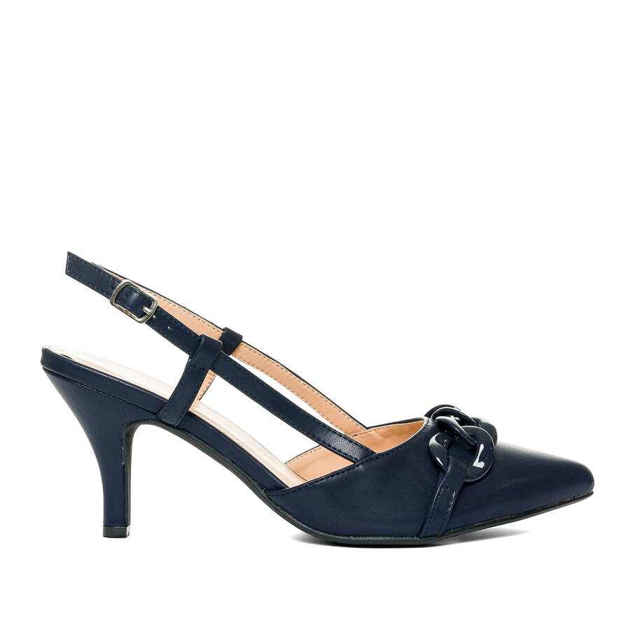 Navy faux leather slingback court shoes 