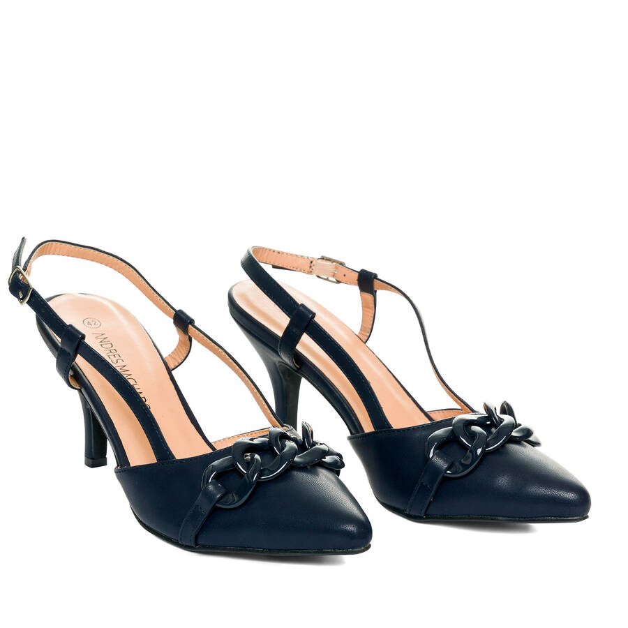 Navy faux leather slingback court shoes 