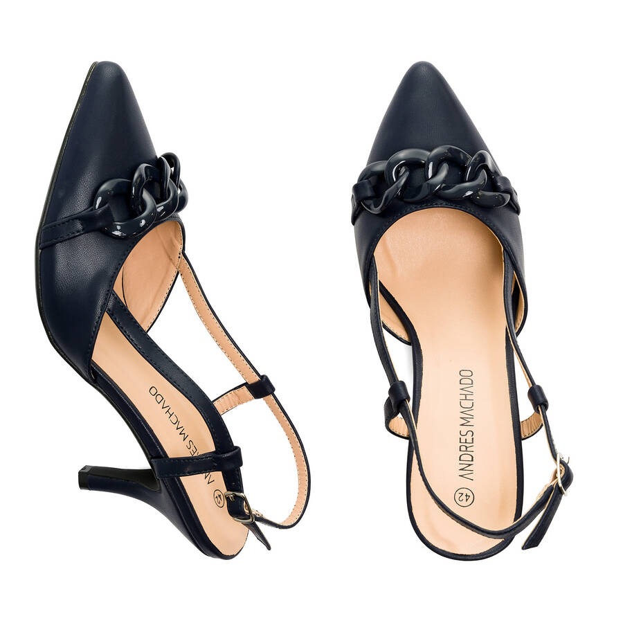 Navy faux leather slingback court shoes 