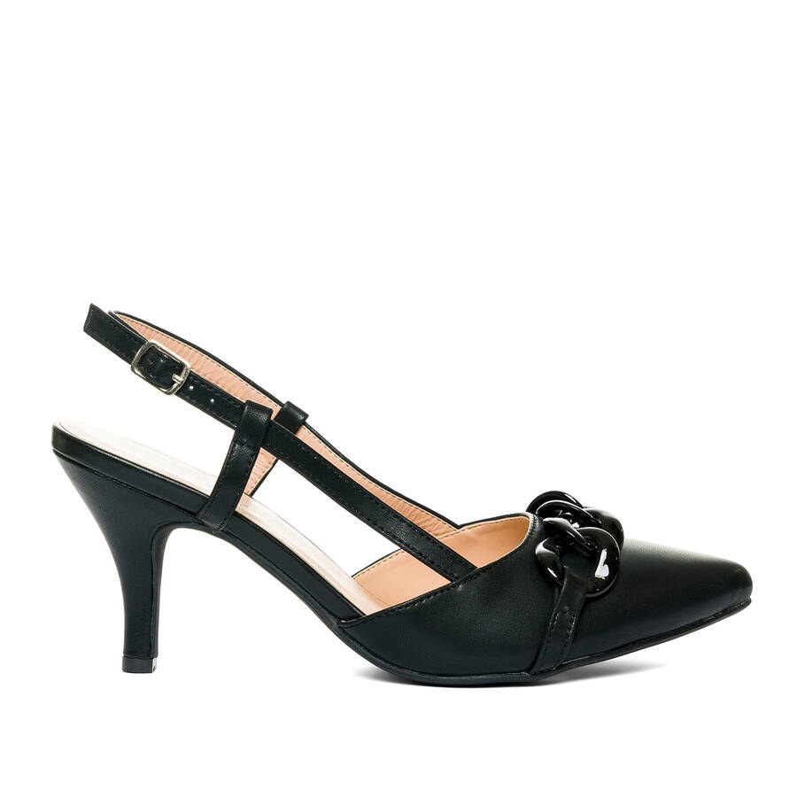 Black faux leather slingback court shoes 