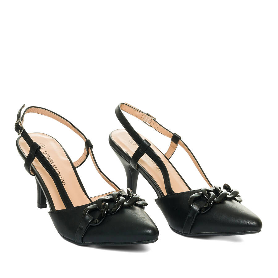 Black faux leather slingback court shoes 