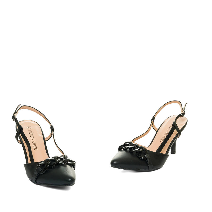 Black faux leather slingback court shoes 