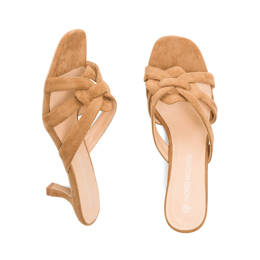 Camel colored faux suede mules 