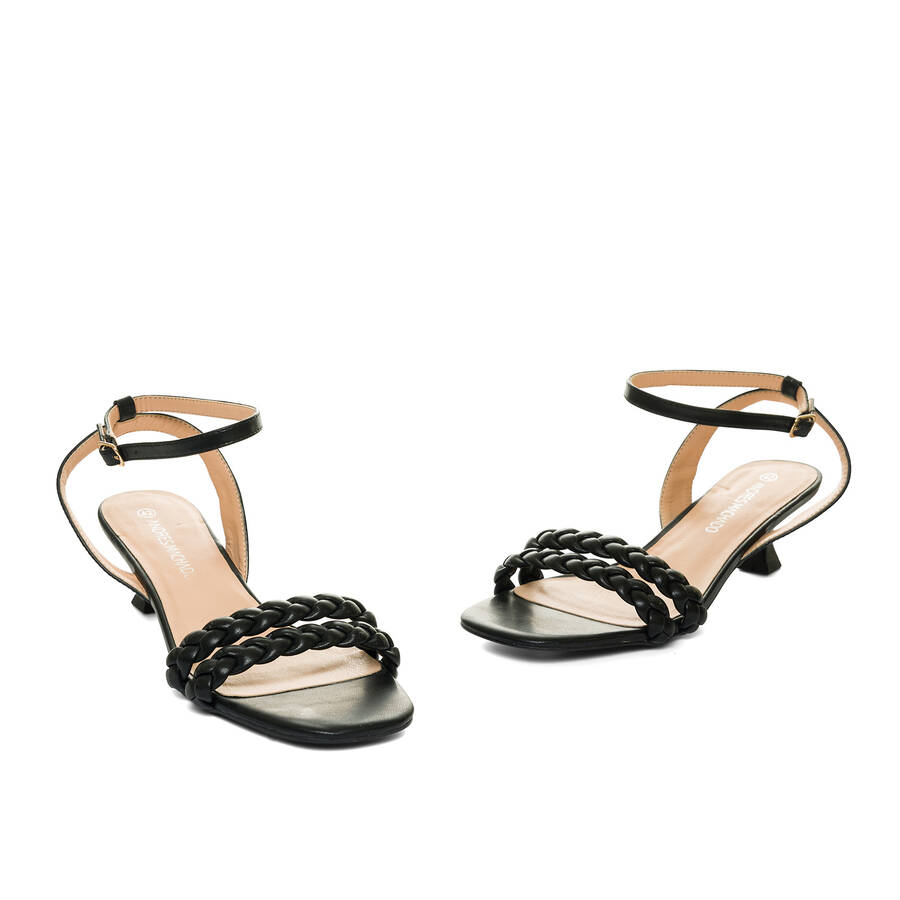 Black faux leather sandals 