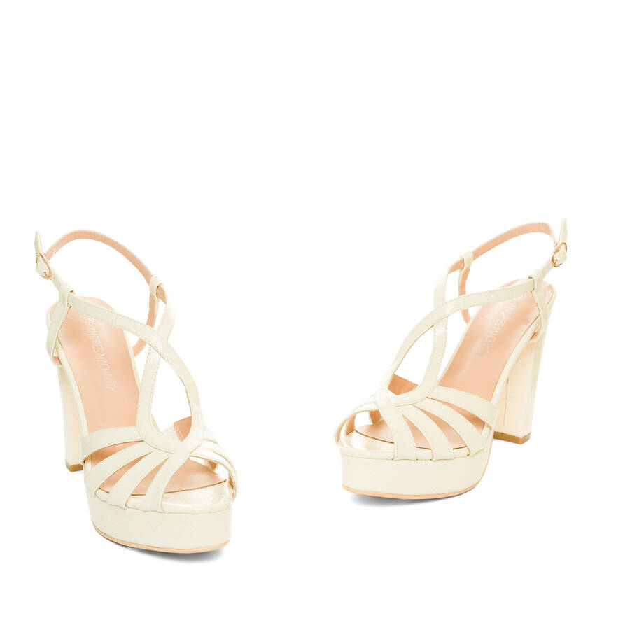 Embossed off-white faux patent sandals 