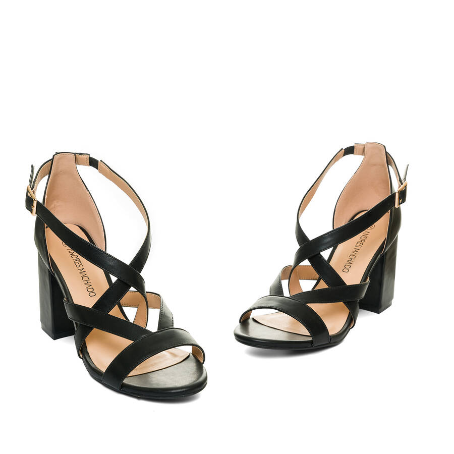 Black faux leather sandals 