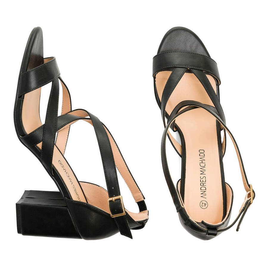 Black faux leather sandals 