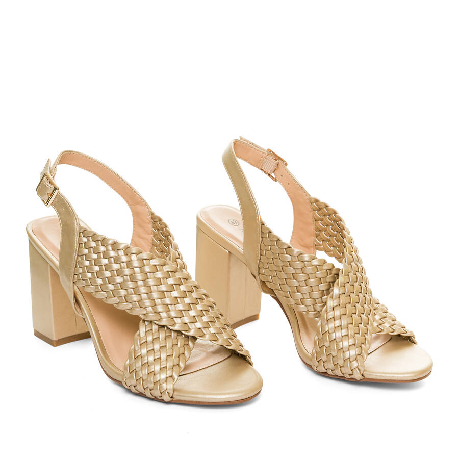 Braided gold faux leather sandals 