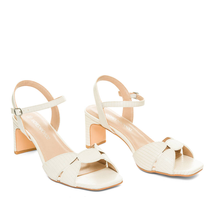 White embossed faux leather sandals 