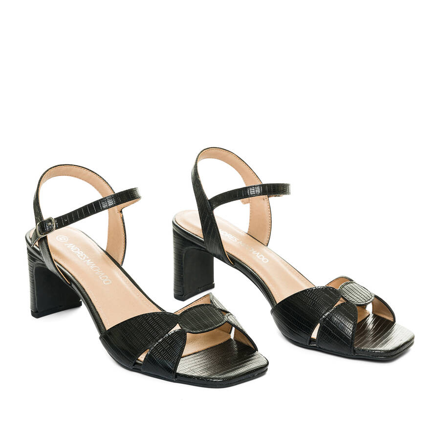 Black embossed faux leather sandals 