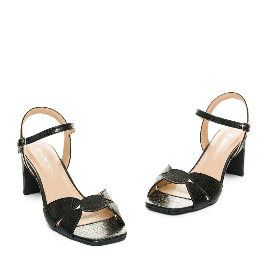 Black embossed faux leather sandals 