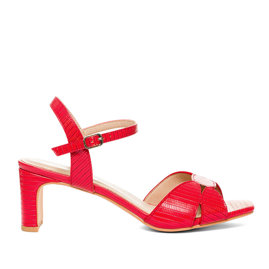 Red embossed faux leather sandals 