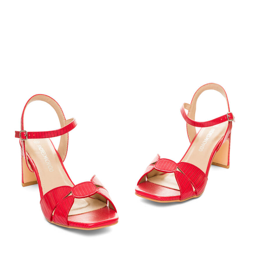 Red embossed faux leather sandals 