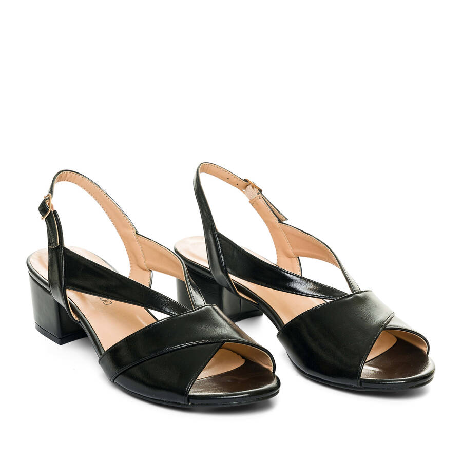 Black faux leather sandals 