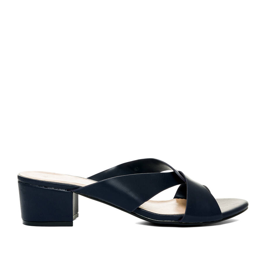 Navy faux leather mules 