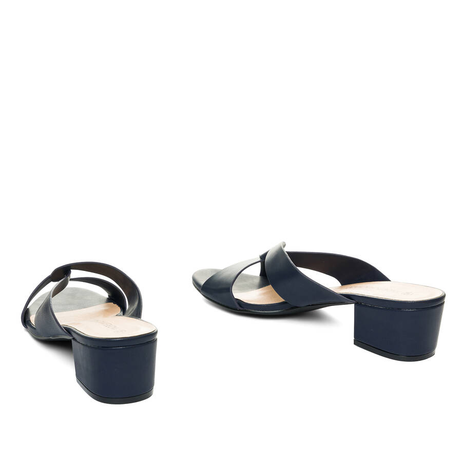 Navy faux leather mules 