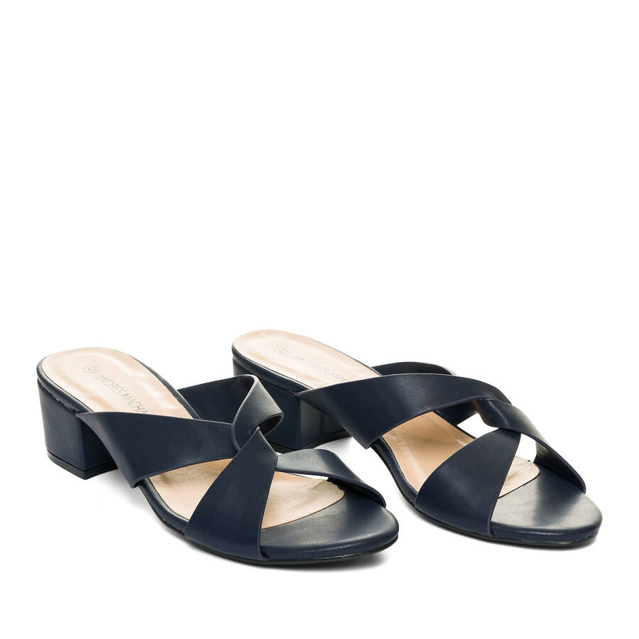 Navy faux leather mules 