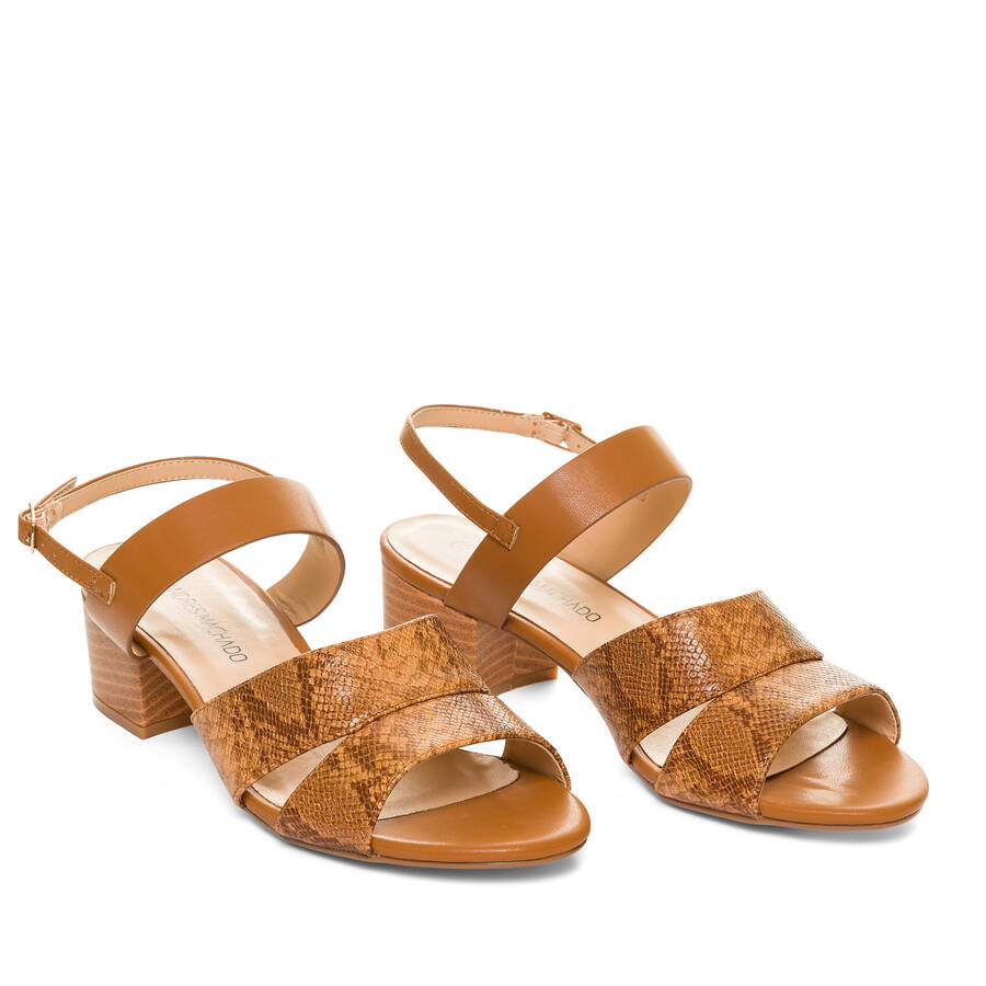 Brown embossed faux leather sandals 