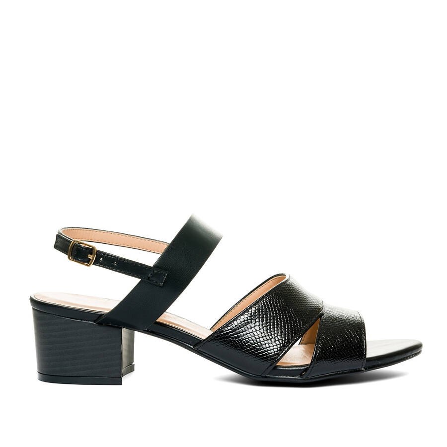 Black embossed faux leather sandals 