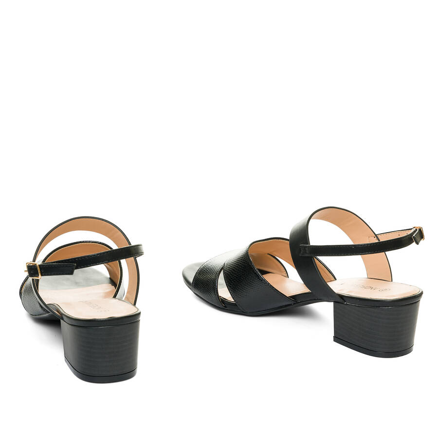 Black embossed faux leather sandals 