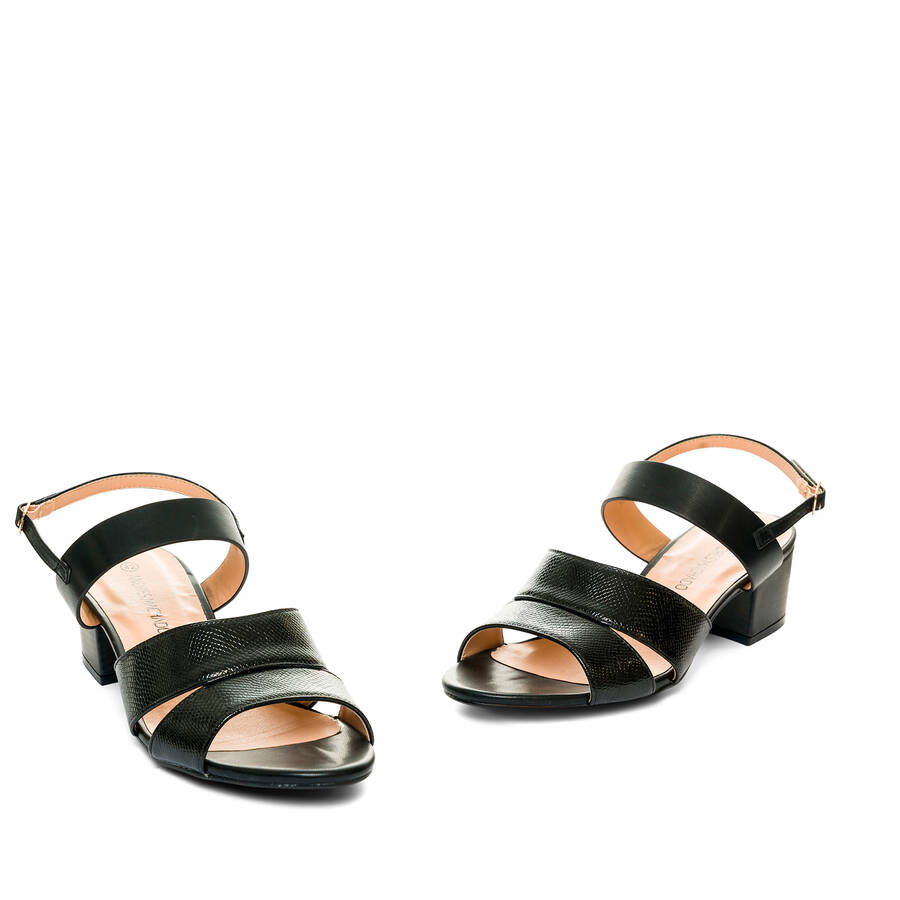 Black embossed faux leather sandals 