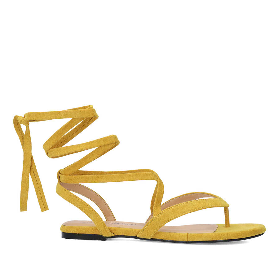 Mustard faux suede flat sandals 