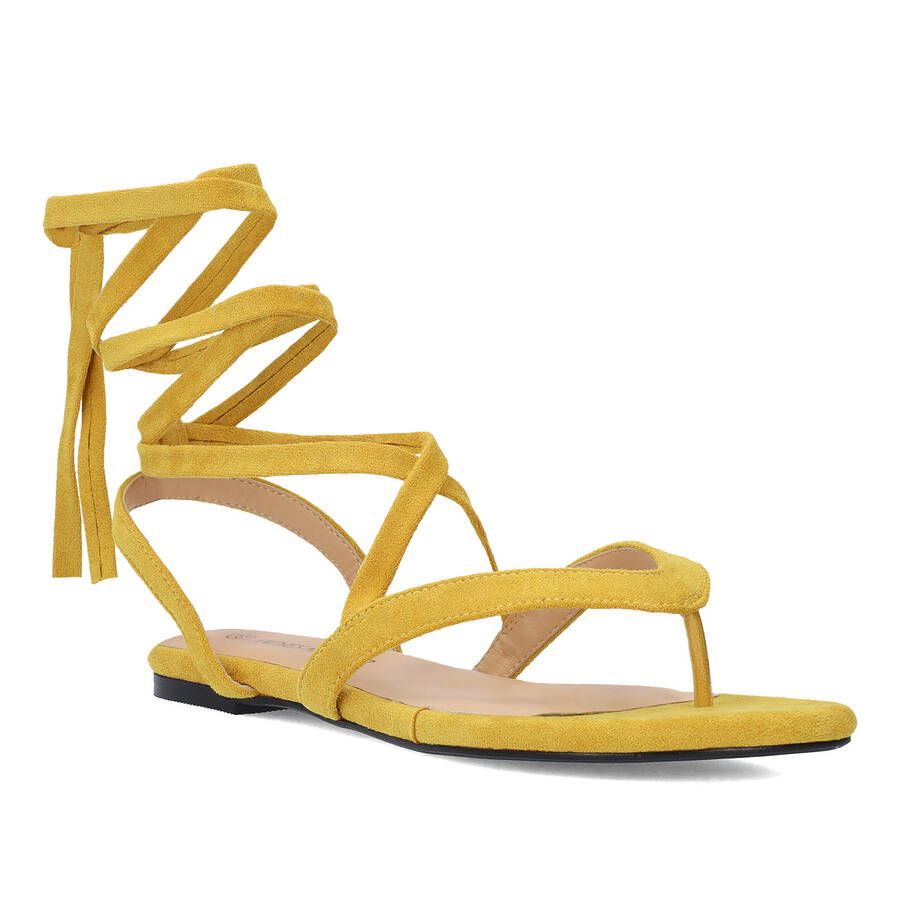 Mustard faux suede flat sandals 