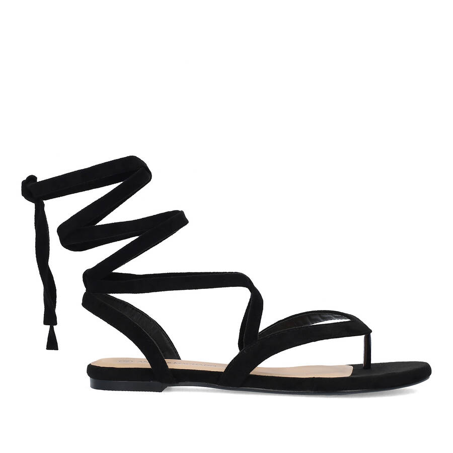 Black faux suede flat sandals 