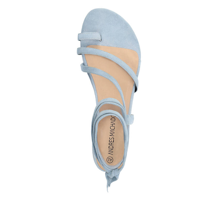 Light blue faux suede flat sandals 