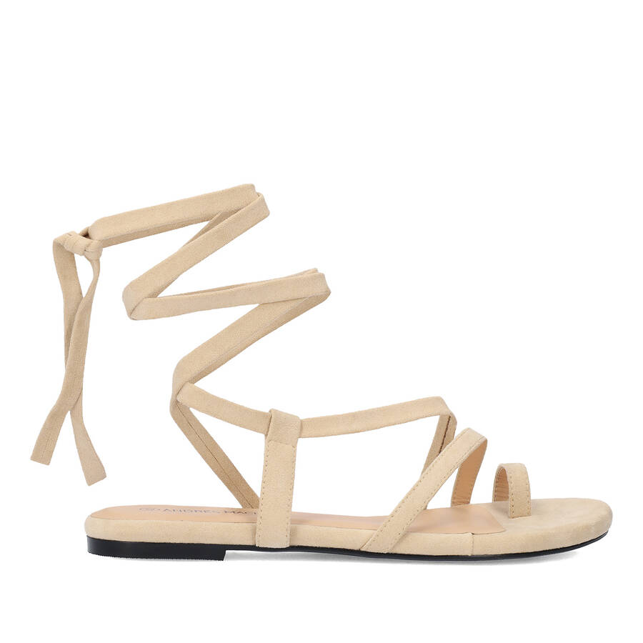 Off-white faux suede flat sandals 