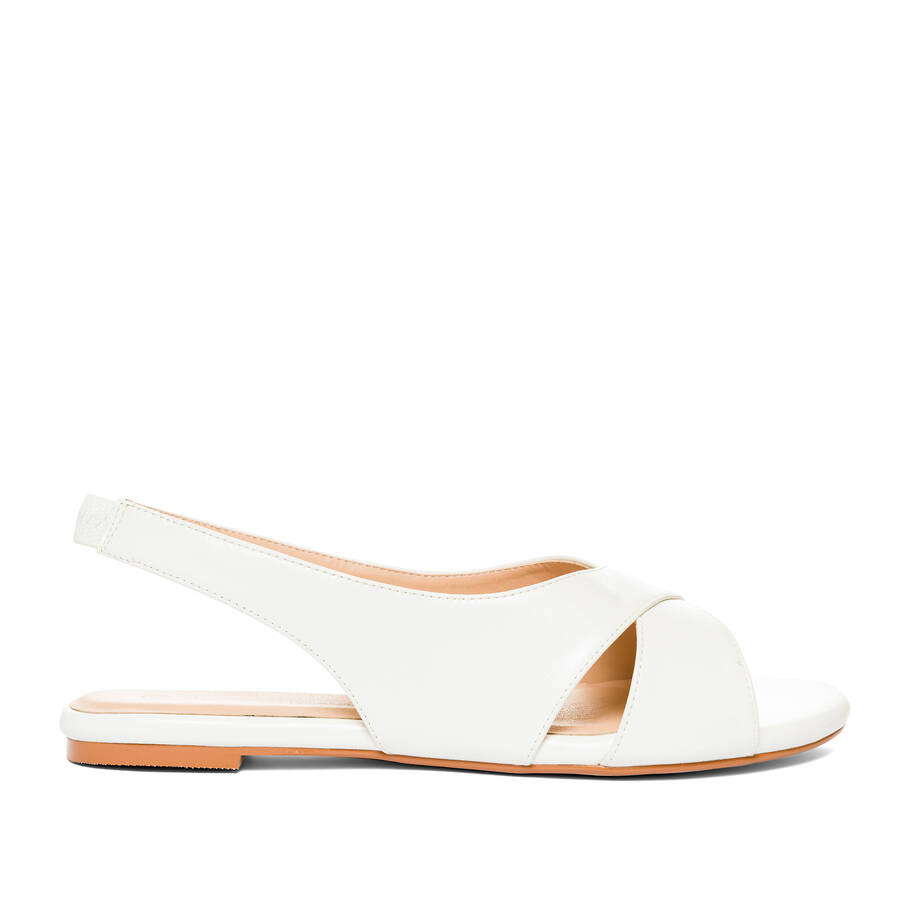 White faux leather flat sandals 