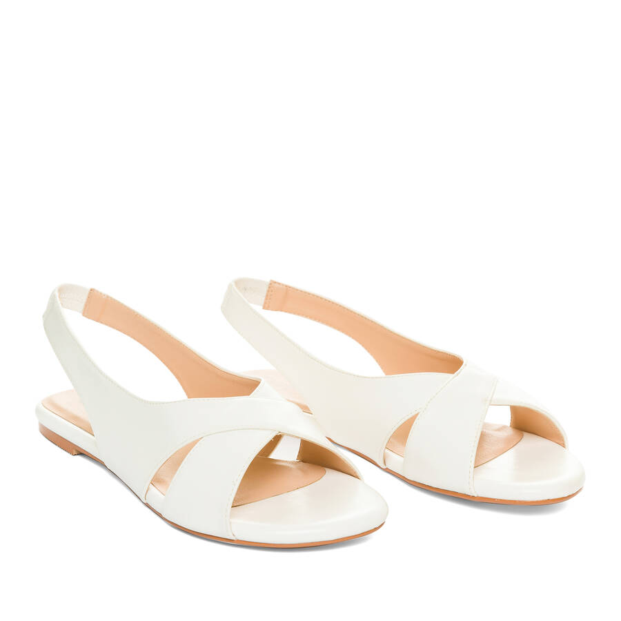 White faux leather flat sandals 